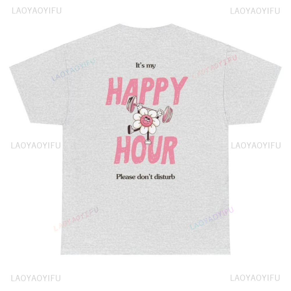 بلدي ساعة سعيدة الصالة الرياضية الطبعة امرأة تي شيرت الصالة الرياضية فتاة بيلاتيس فتاة نمط حياة صحي منتظم تي شيرت مجسم هدية لملابس الصالة الرياضية لها