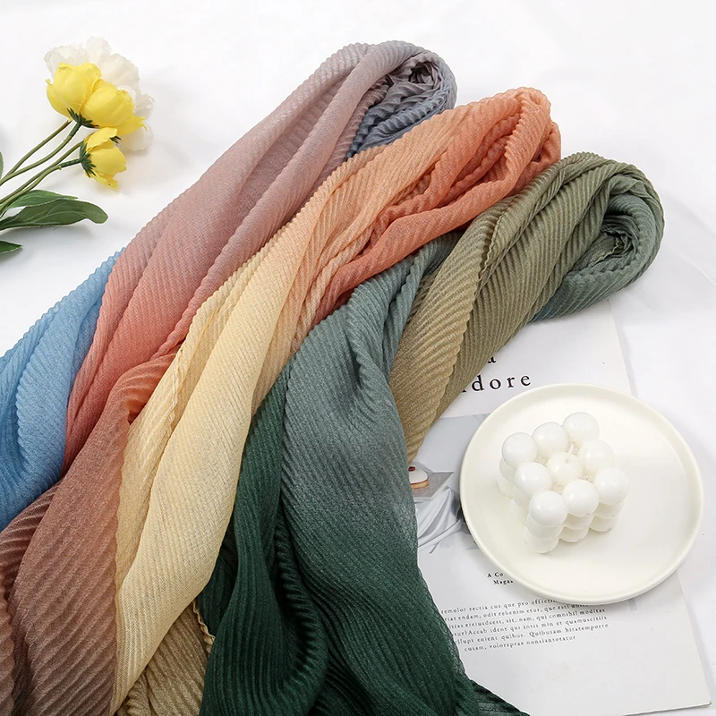 Fashion Gradient Cotton Hijab Shawl Women Muslim Hijabs Soft Pashmina Shawl Wraps Femme Elegant Headband 2024 Hijabs Scarf