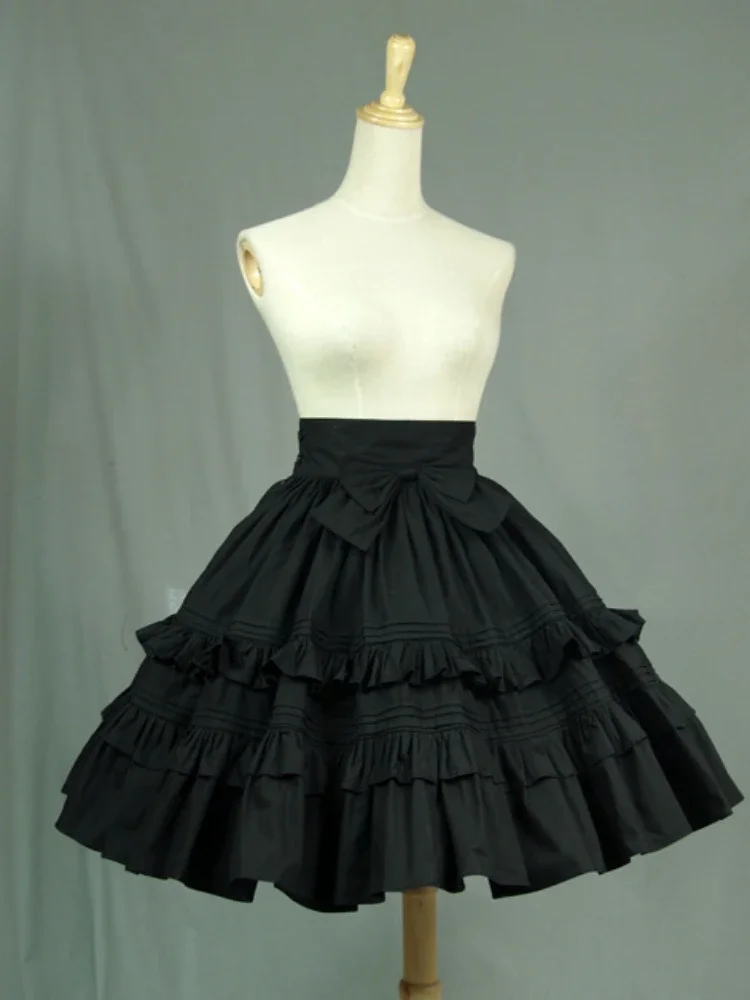 

Black Vintage A line Skirt Short Lolita Skirt with Layered Ruffles by Lace Garden