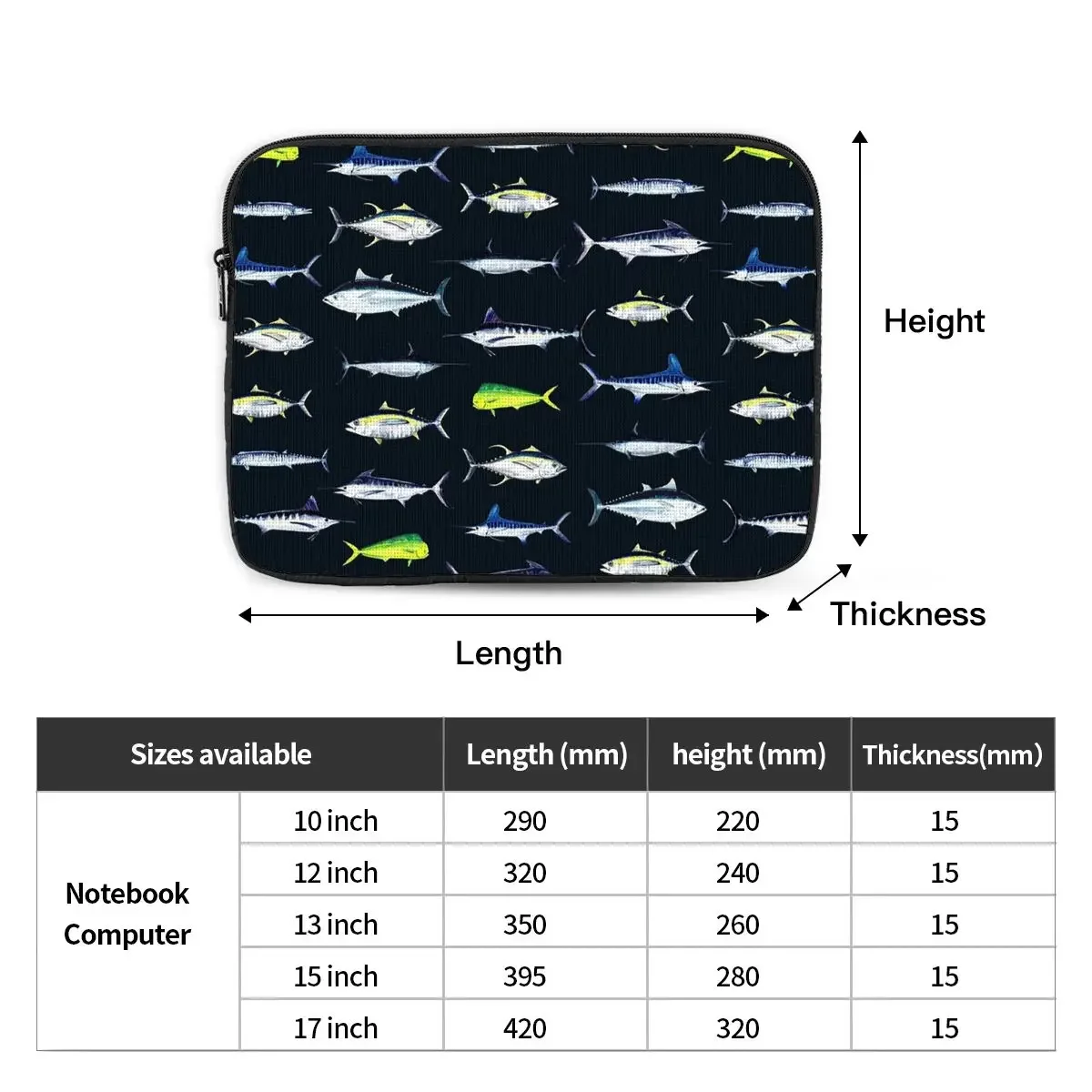 SPORTFISH Pattern Dark Tuna Notebook Laptop Bag Case Pouch 10 12 13 15 17 Inch For Macbook Air Pro Tablet Shockproof Case Bag