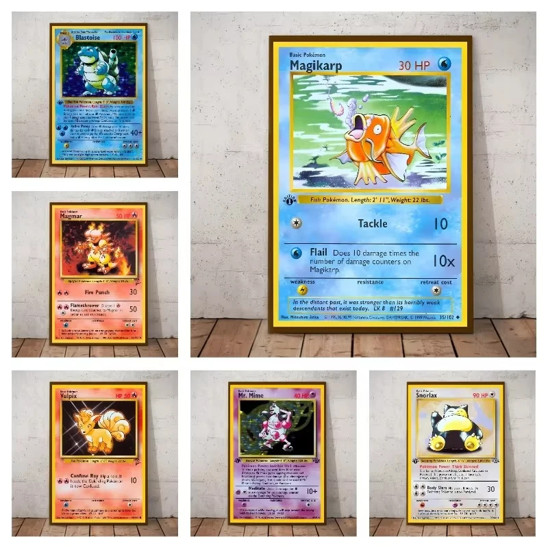 MINISO Pokemon Basic Set 1996 Jahre Engels Kaarten Leinwand Malerei Poster Druck Aquarell Wand Kunst Bild Home Decor Geschenke