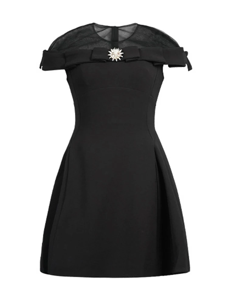 여성용 프렌치 섹시 나이트 아웃 드레스 귀여운 시스루 메쉬 스플라이스 스윙 볼 가운 생일 파티 클럽 베스티도 데이트 로브