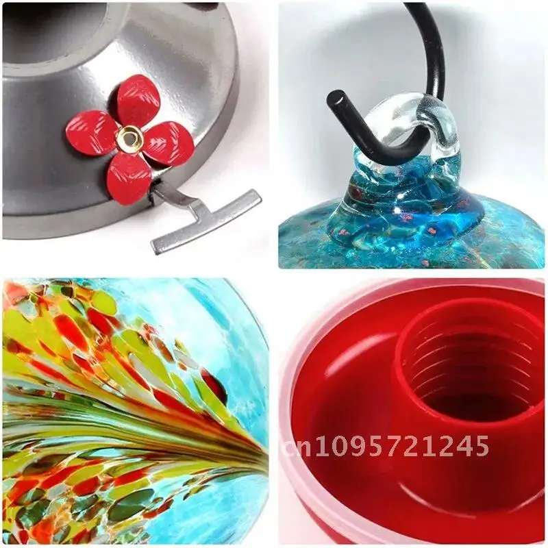 

Colorful Hummingbird Food Water Hand Blown Glass Feeder Bowl Drinker Yard Feeding Garden for Decoration Feeder