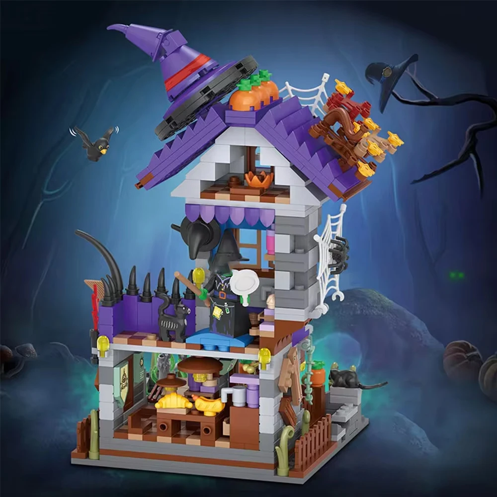 ToylinX mini Brick Building Toy Creative Building Blocks Halloween Witch House 712pcs Birthday Halloween Gift for Kids and Adult