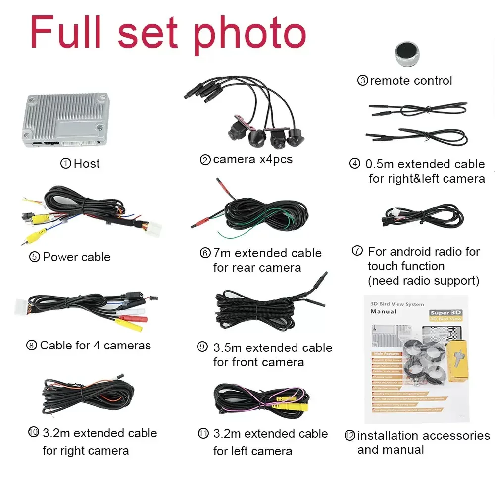 WEIJUNXIAN 3D 1080P Car Multi-angle Camera Super 360 Panoramic DVR SVM Bird Eye Surround View Parking System AHD VGA