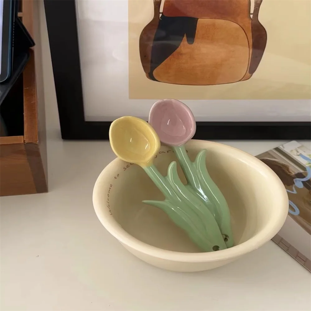 1/2/3PCS Ice Cream Dessert Spoon Creative Flower Coffee Spoon Good Looking Spoon Kitchen Tableware Kitchen Tool Ceramic Spoon