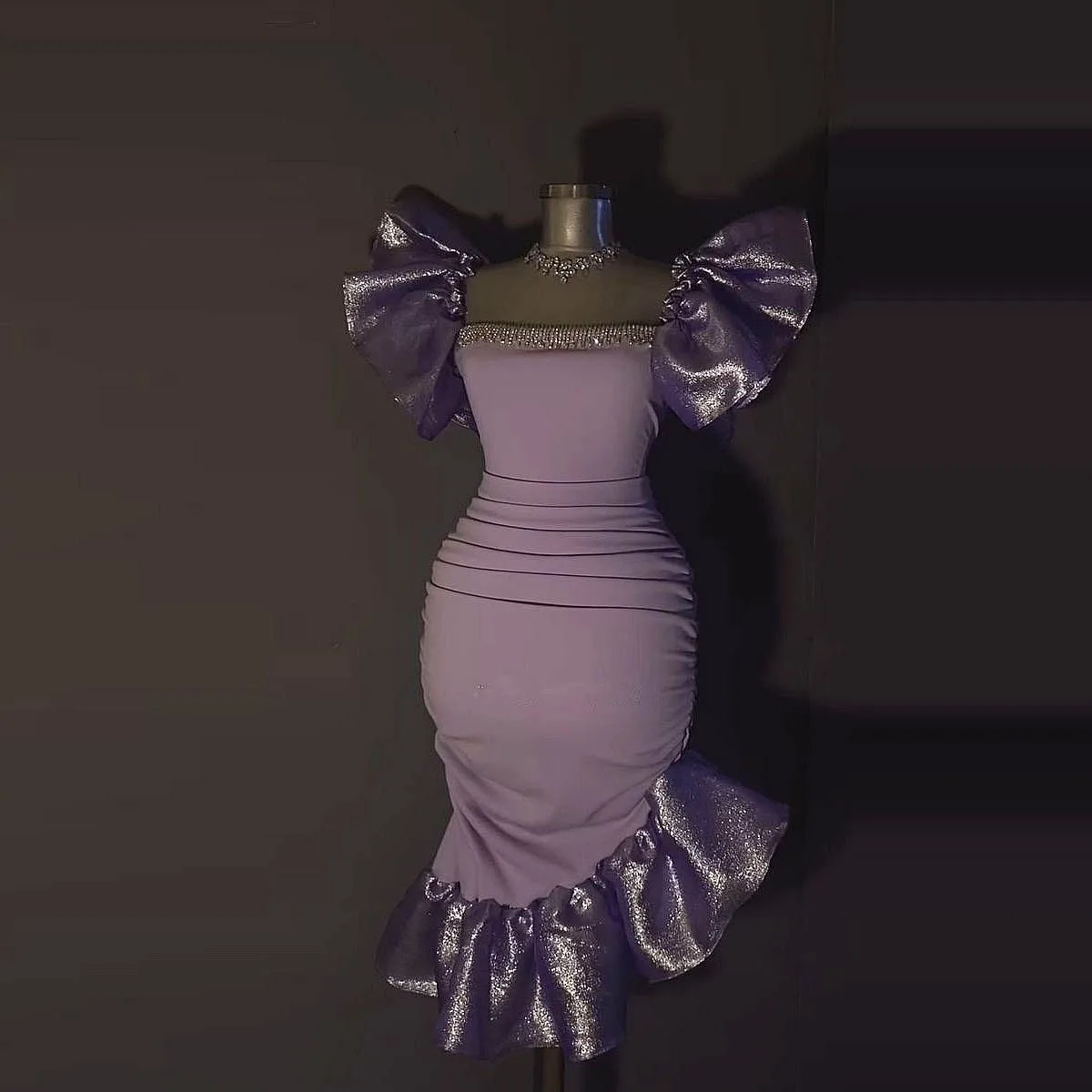 Lavender Ruffle Sleeve Cocktail Dress - alternate angle