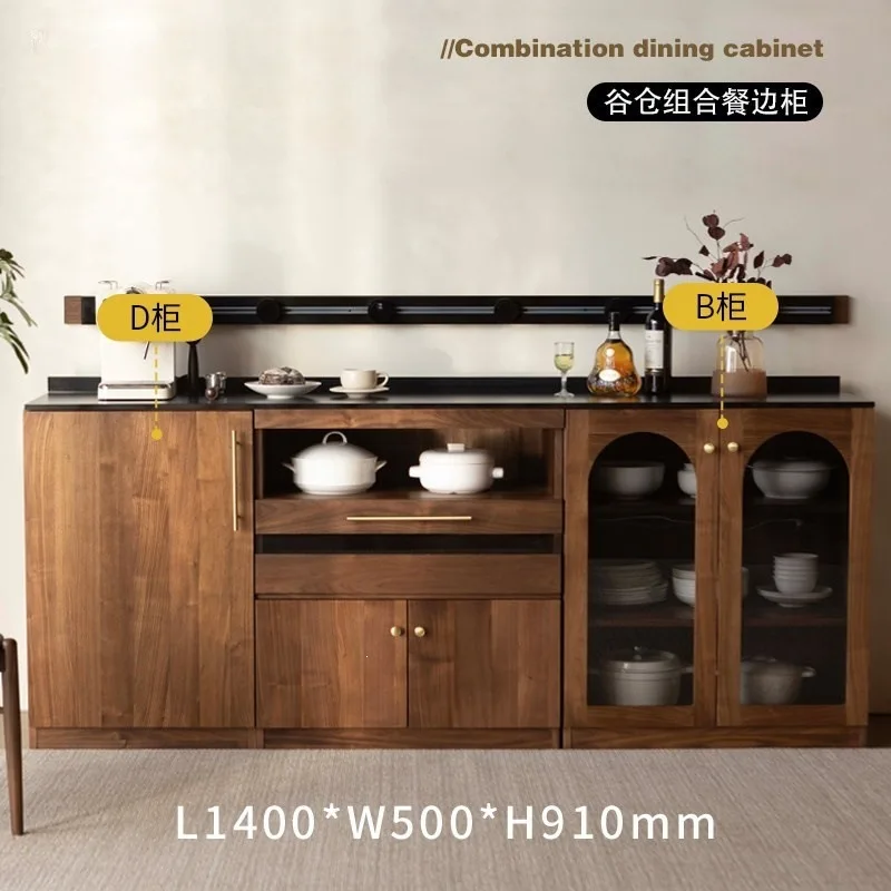 for North American Black Walnut All Solid Wood Slate Dining Cabinet Against The Wall Household Storage Cabinet Kitchen Locker