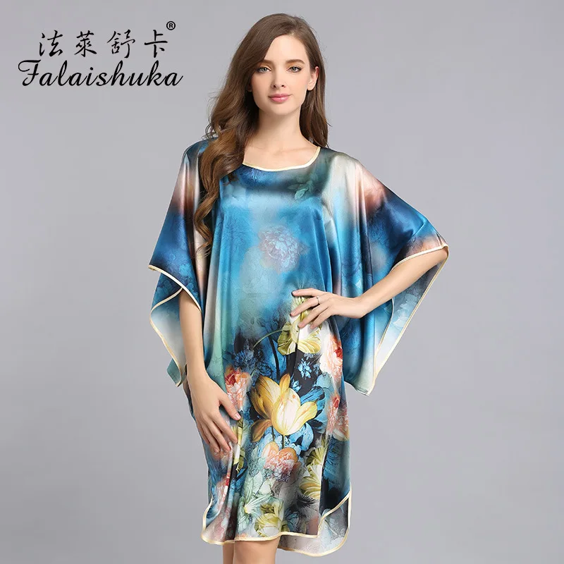 

19 Momme PLus size chest 190cm pure Mulberry silk nightgowns women sexy Floral sleep dress womens loose sleepwear S6011