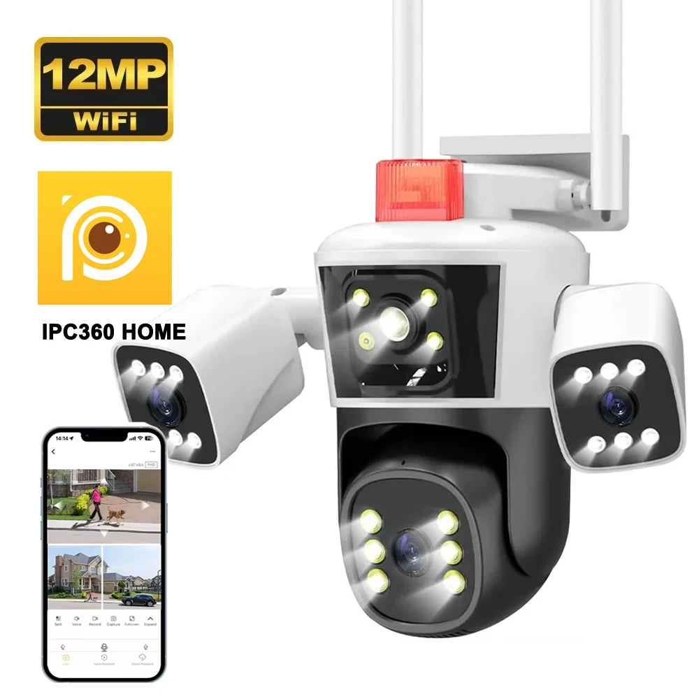 

IPC360 HOME 6K 12MP 3 Lens 3 Screens Wifi PTZ Camera Color Night Vision Motion Detection Two Way Audio IP66 Outdoor Waterproof