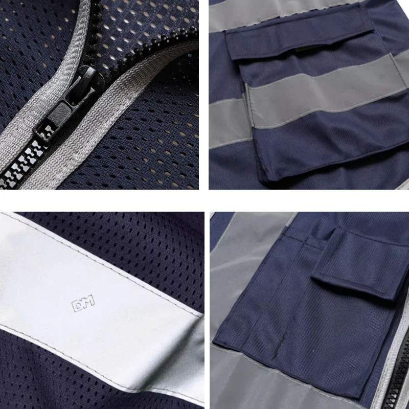 Navy Blue Hi Vis Workwear Vest Work Vest with Multi Pockets Outdoor Work Clothes