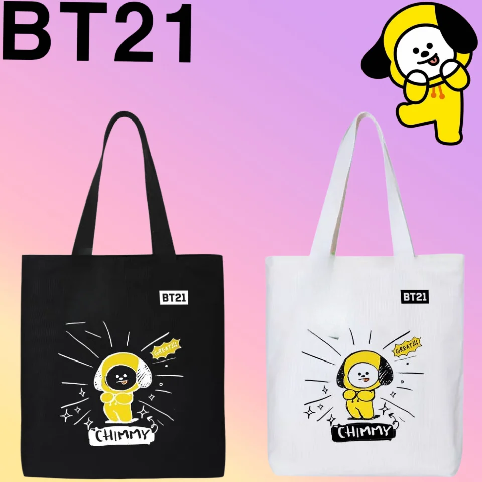 

Simple BT21 Cute Creative Cartoon Print Men's and Women's New Casual Fashion Large Capacity Storage Portable Shoulder Canvas Bag