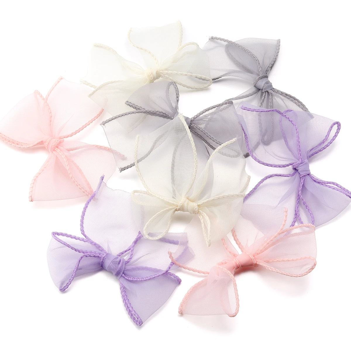 10pcs/pack 8x8cm Fish Tail Gauze Hand Tied Bow Hair Clothing Accessories For DIY Handmade Craft Clothing Decoration Accessories