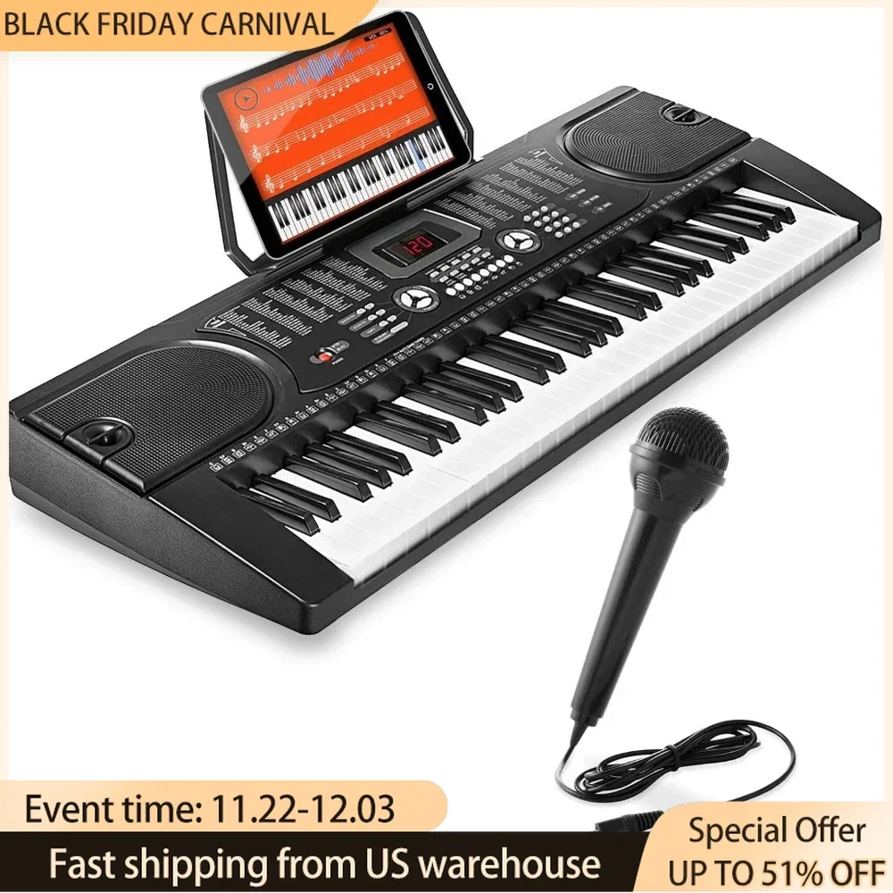 61-Key Digital Music Piano Keyboard - Portable Electronic Musical Instrument - with Microphone and Sticker Sheet Music Piano