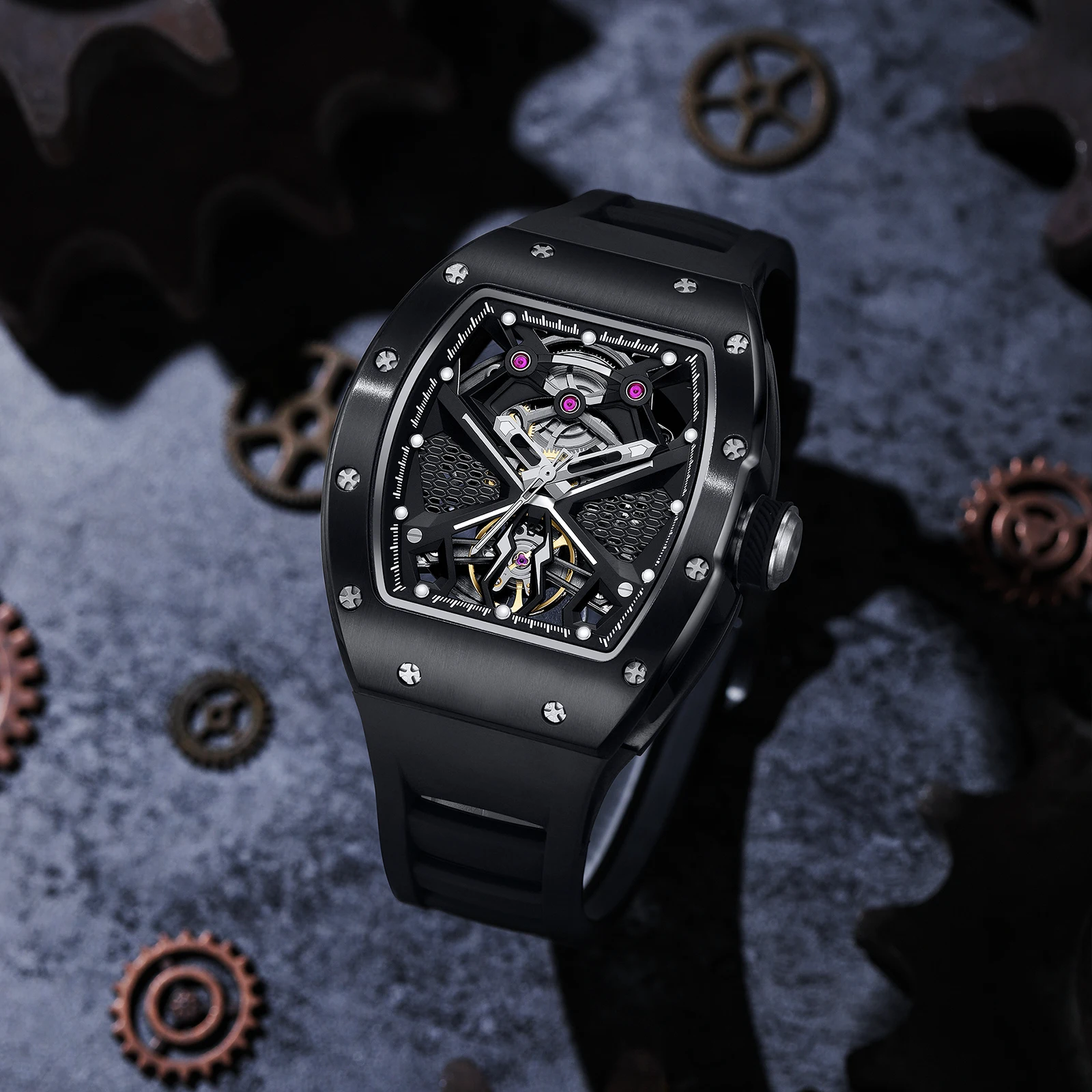 أزياء رجالي ساعات أوتوماتيكية ساعة ميكانيكية للرجال الكتابة على الجدران الهاتفي ريتشارد أنماط الصلب ساعات المعصم Relogio Masculino