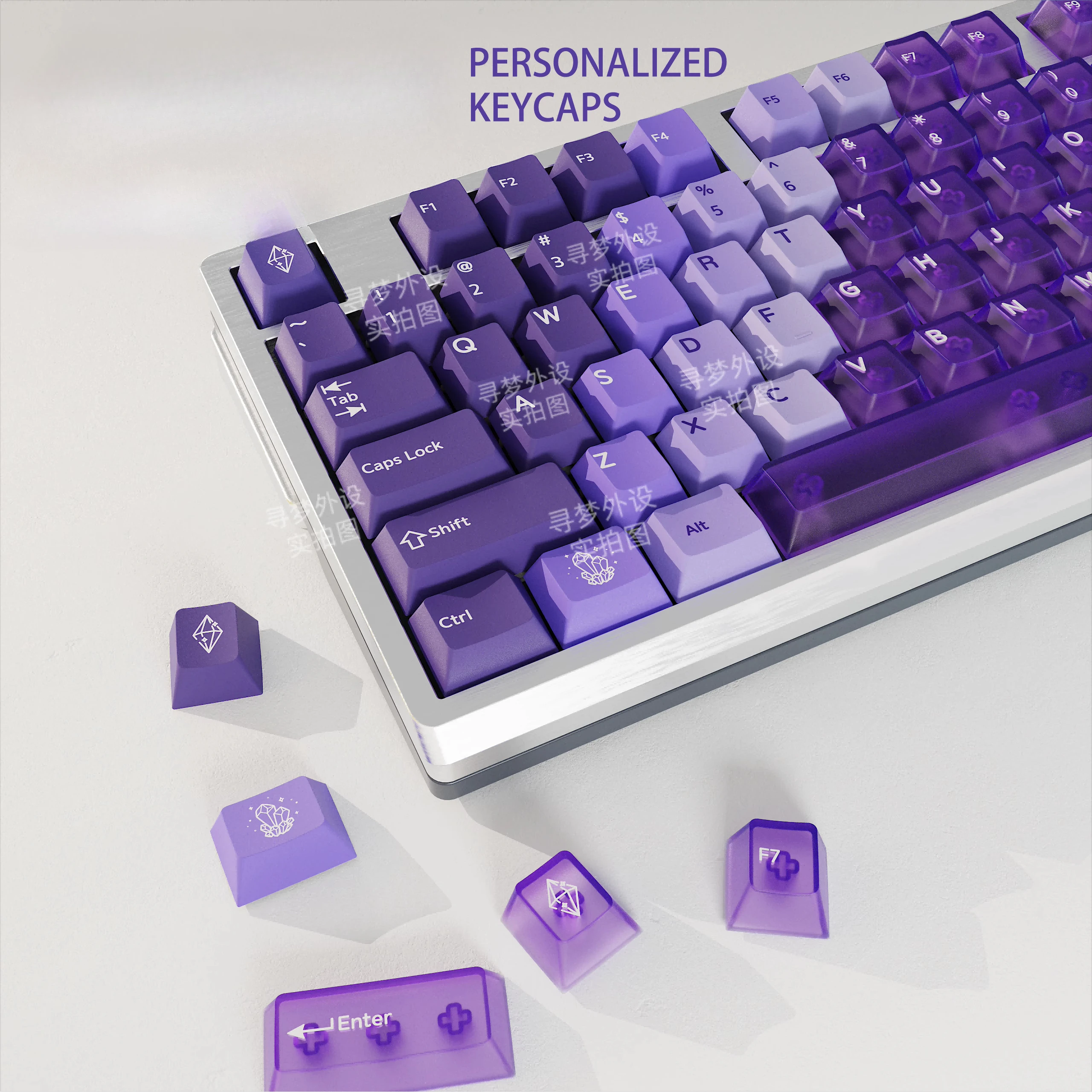 

Amethyst keycap PC five-sided fog through matte purple through + PBT heat sublimation transparent double spell mechanical keyboa