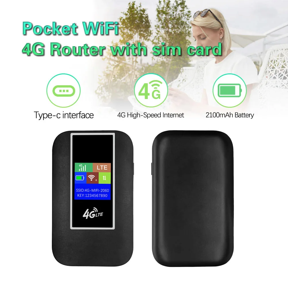 

4G LTE Portable WiFi Hotspot 2100mAh 150Mbps Wireless Internet Router with SIM Card Slot Modem Router for Home Office Car Travel