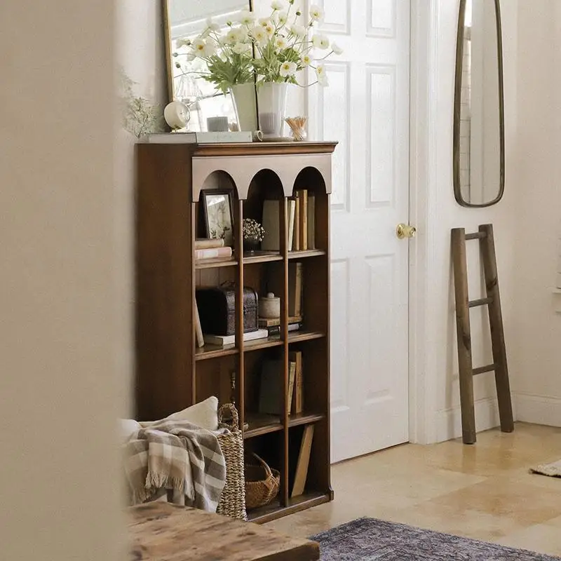 Vintage style floor-to-ceiling solid wood bookcase figurine living room storage bookshelf