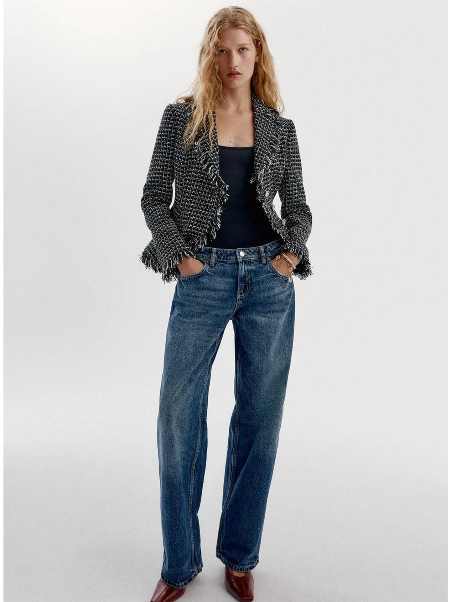 Fall New Women's Long Sleeve Notch Collar Distressed Texture Frayed Slim Fit Suit Jacket Short Style French Style Polyester F...