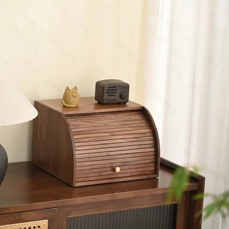 1PC Rolling Shutter Door Locker Black Walnut Desktop Storage Box Retro Style Medium and Antique Style Storage Box