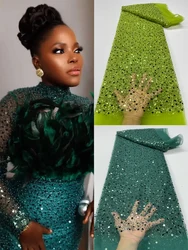 African Sequins Beaded Lace Fabrics High Quality Sequence Embroidery French Tulle Nigerian Lace Fabric For Wedding Sewing RC195