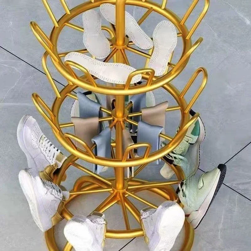 Simple shoe rack wrought iron craft floor mobile shelf rotating storage balcony outdoor shelf
