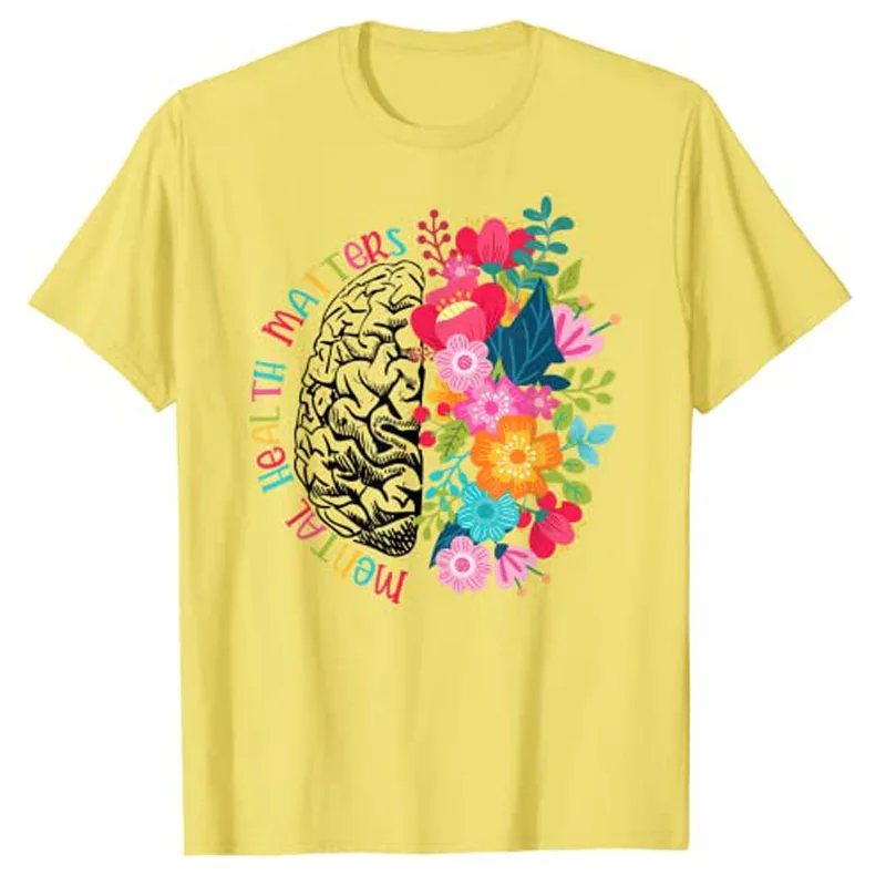 Mental Health Matters Gift Human Brain Illness Awareness T-Shirt Gifts Aesthetic Womens Clothing Floral Print Sayings Tee Tops