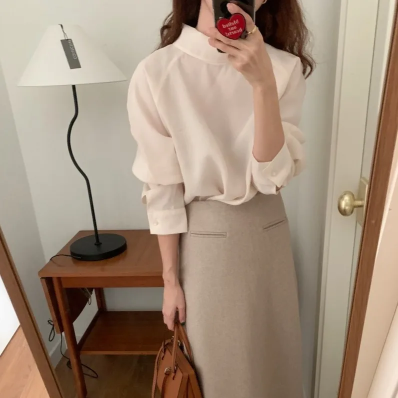 Inizio autunno lungo Sve piccolo collo alto irt coreano Sle vestibilità regolare medio morbido altro tessuto streetwear da donna