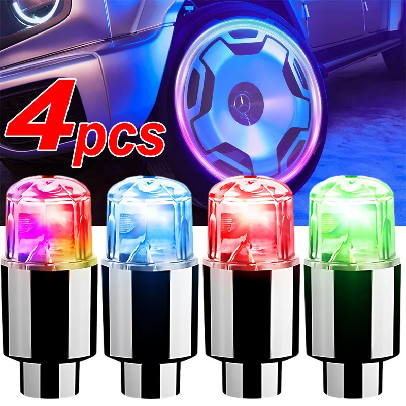 4/1pcs Cars Tyre Valve Lights Coloured LED Car Light Universal Automobile Motorbike Bicycle Anti-dust Valve Cover Tyre Lamps