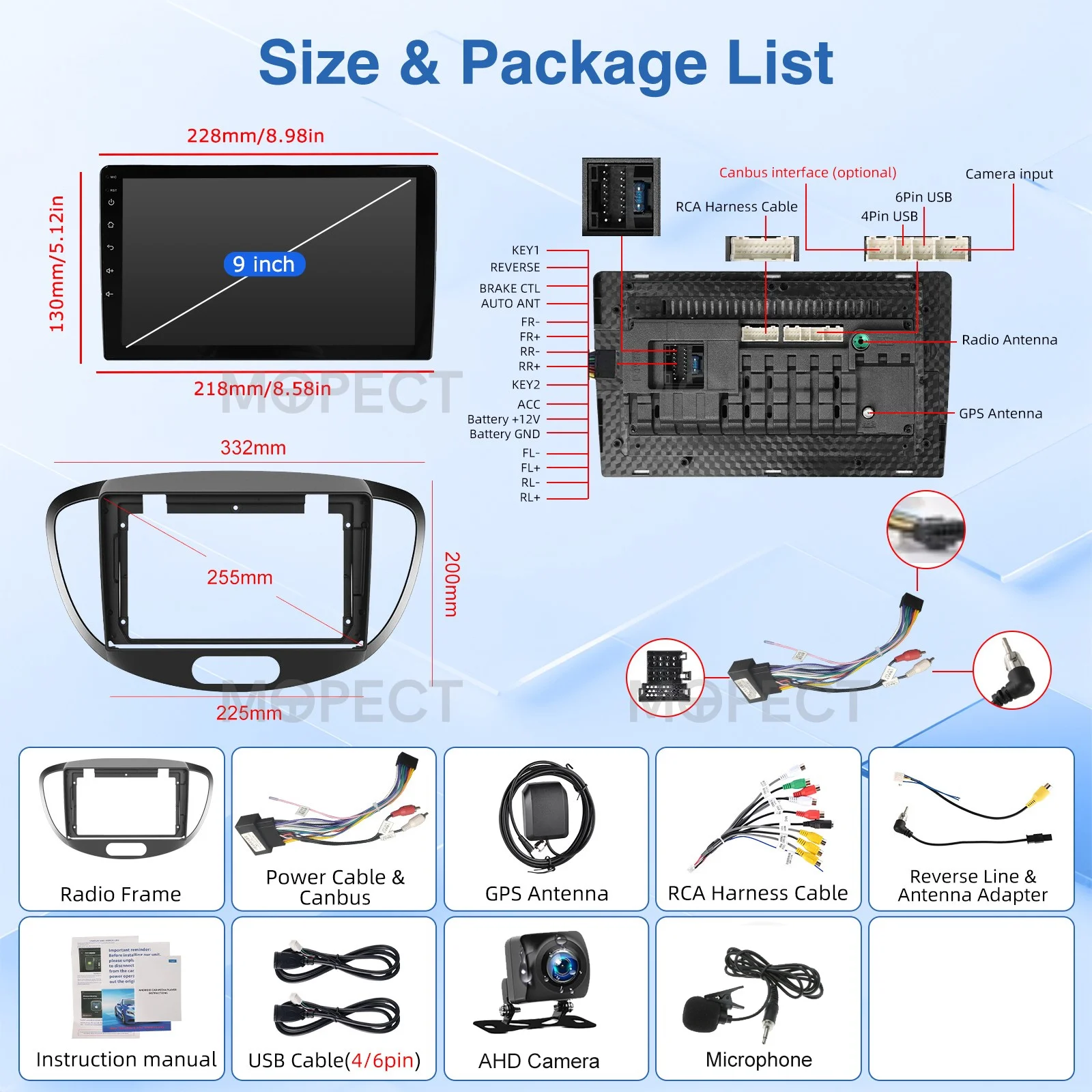 Hyundai I10 2007-2013 2 Din Autoradio Bluetooth 9 inch 2GB+64GB Autoradio BT Android 15 GPS FM/AM CarPlay WiFi GPS Navigatie
