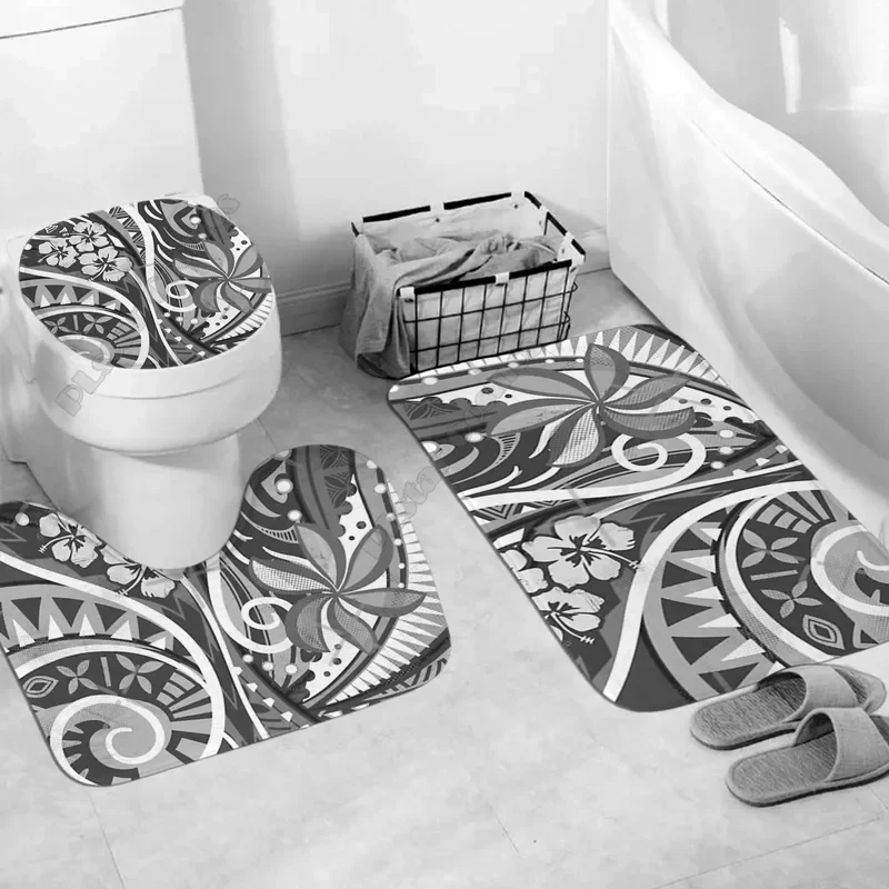 Polynesian Home Set Tribal Watercolor Surfacing Splash Bathroom Set 3D print Bathroom Pedestal Rug Lid Toilet Cover Bath Mat Set