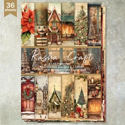 36 Sheets A5 (Retro Christmas Scene) Clipping Thin Paper For Bullet Diary, Junk Magazine, Greeting Card Background
