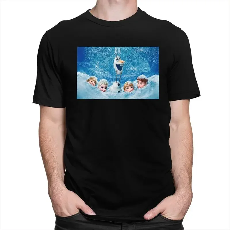 Frozen Olaf Anime T Shirts for Men Cotton Tee Elsa Anna Cartoon Tshirt Short Sleeve Urban T-shirt Gift