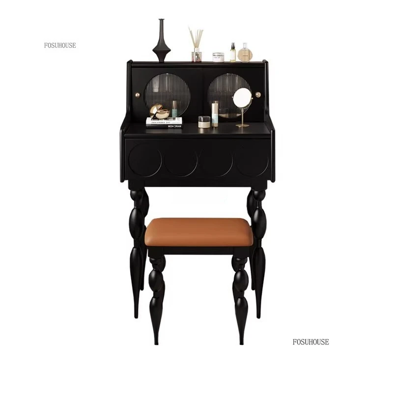 French Solid Wood Dressing Table Small Apartment Retro Black Makeup Vanity  Bedroom Furniture Light Luxury Dressers Makeup Table - AliExpress 1503