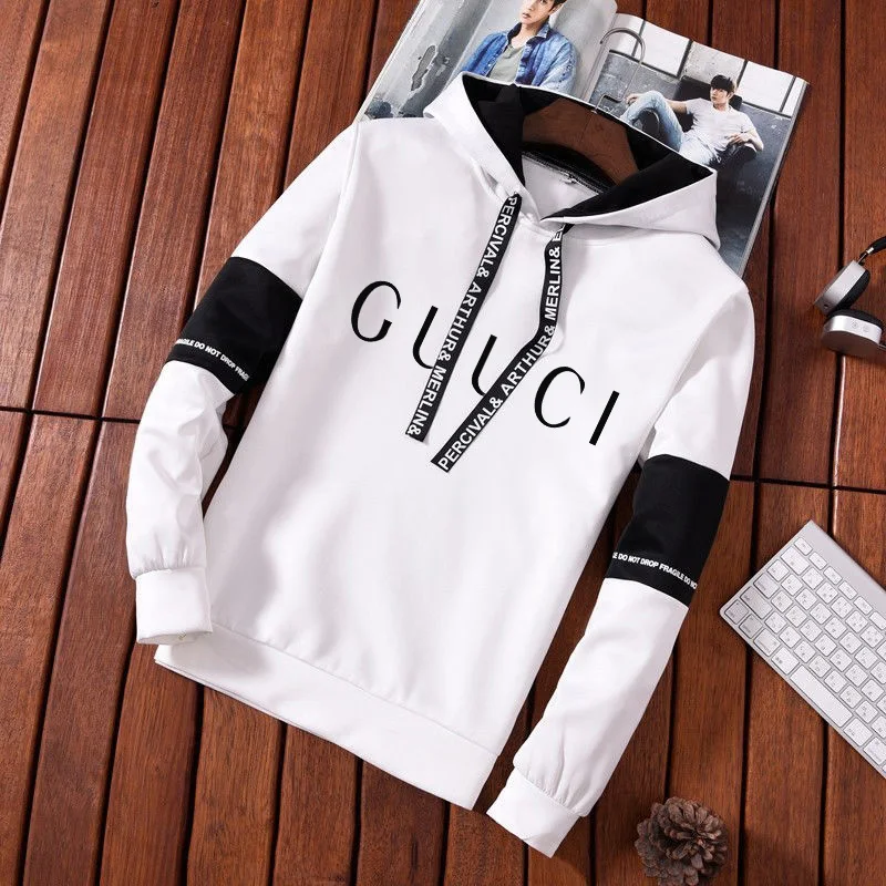 Mens Tracksuit Printing Hooded Sweatshirt Suit or Black White Tops Pants High Quality Simplicity Jogging Casual Clothing S-3XL