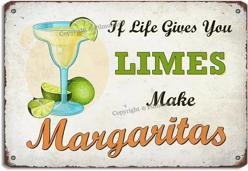 If Life Gives You Limes Make Margaritas Quote Tin 20X30 cm Vintage Look Decoration Poster Sign for Home Kitchen Beach Bar Pub Ma