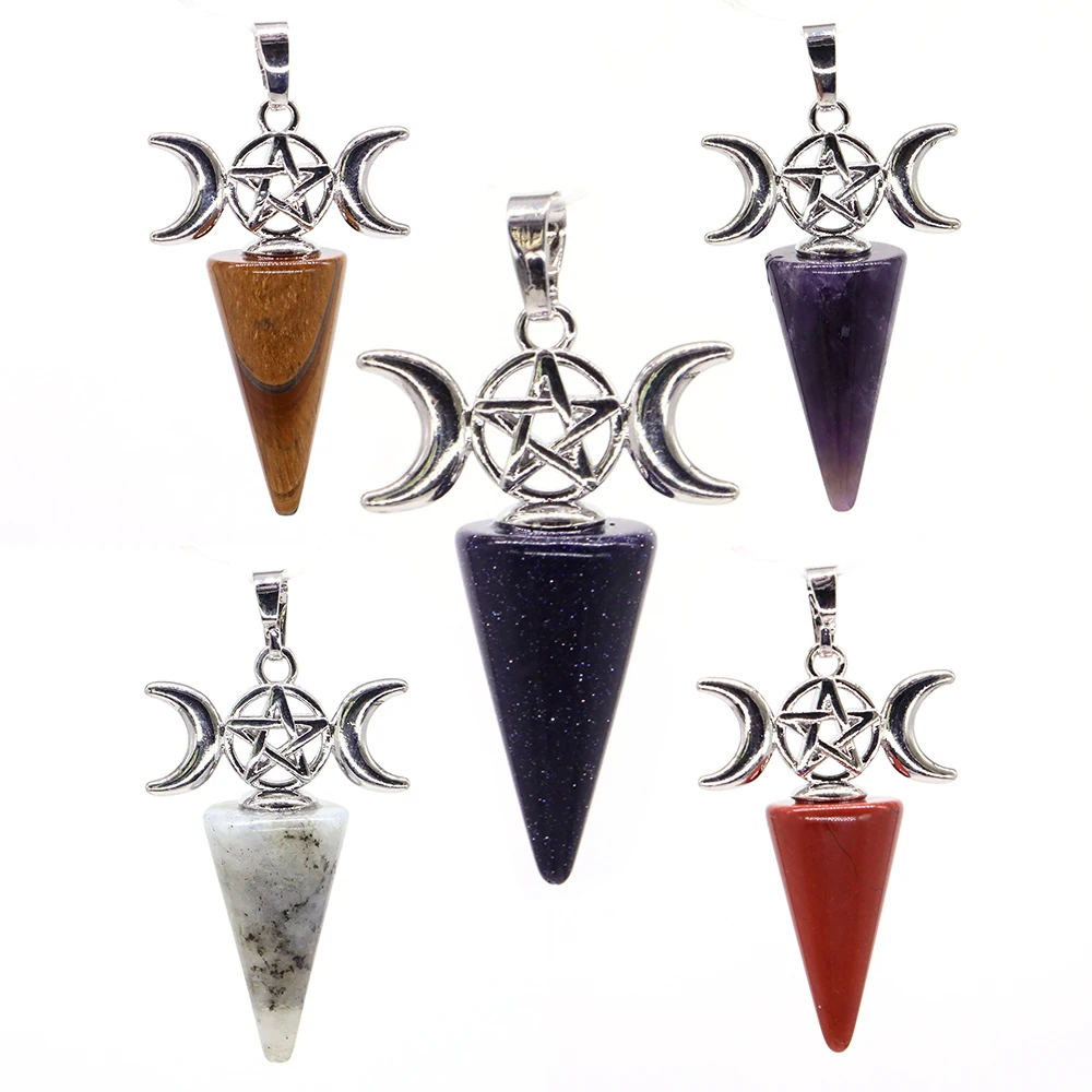 

Natural Stones Amethyst Healing Pendulum for Dowsing Spiritual Divination Cone Crystals Conical Quartz Pendants Necklace Jewelry