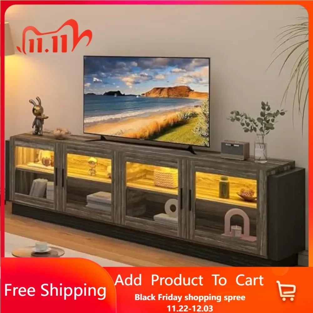 Large Entertainment Center for up to  with LED TV Storage Cabinet with Doors, TV Console for Living Room,