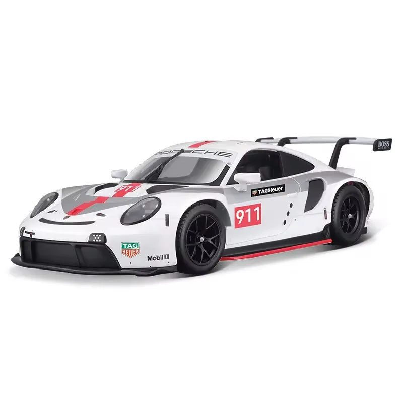 Bruago 1:24 Porsche 911 Rsr White Floral Edition Alloy Car Model Sports Car Enthusiast Collection Ornament Model Christmas Gift