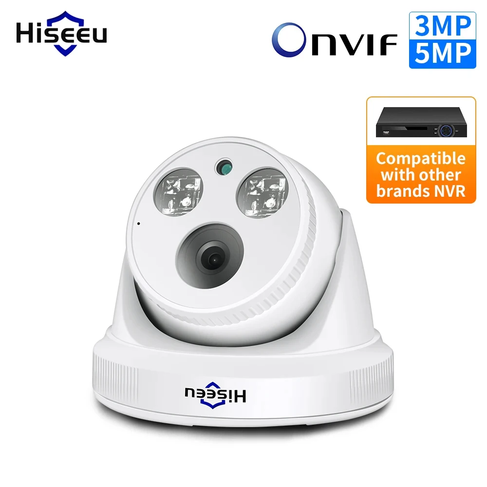 Hiseeu 3MP 5MP POE IP Camera H.265 Dome Camera 1536P Night Vision P2P Motion Detection For PoE NVR HD Lens App View 30fps