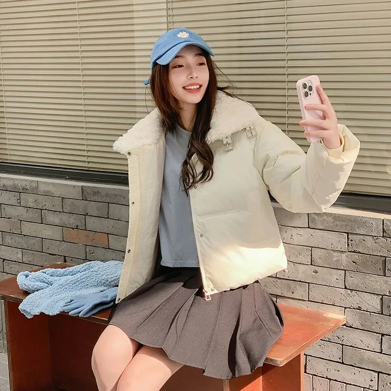 Solid Color Cotton-Padded Jacket Women\'s Short New Explosions Winter 2024 Thick Cotton-Padded Jacket Bread Warm Temperament Coat