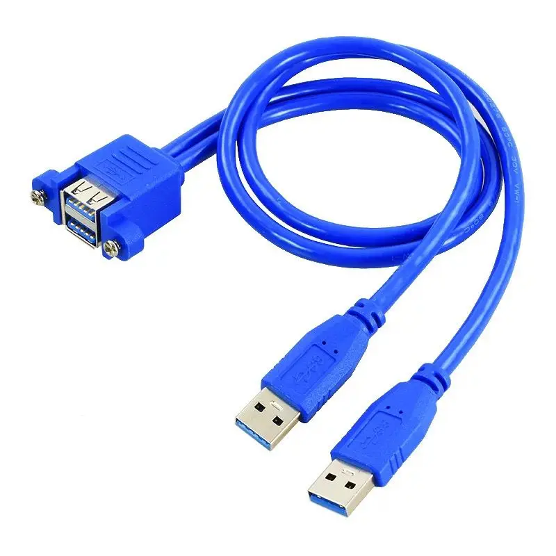 30cm Double Layer USB Panel/Baffle Expansion Cable With Ear Screw Hole For Fixing Dual Port USB 3.0 Male to Female Data Cable