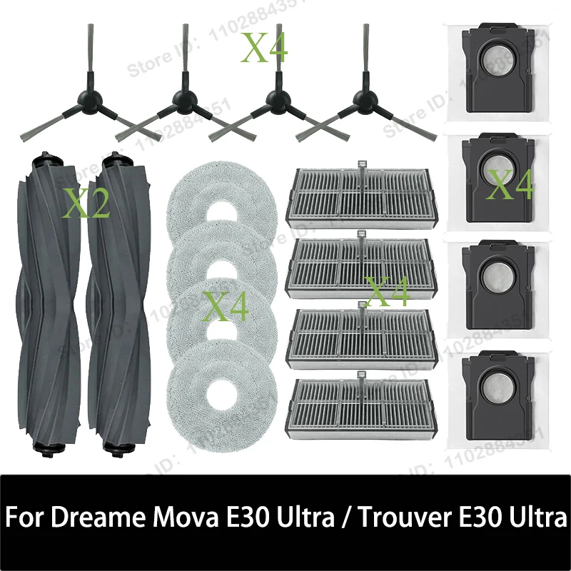 Pièces pour aspirateur Dreame Mova E30 Ultra / Trouver E30 Ultra), rouleau Tricut principal, brosse latérale, filtre Hepa, sac à poussière en tissu pour vadrouille