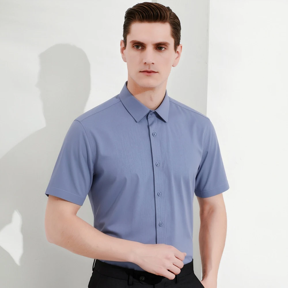 

Mens Non Iron Bamboo Viscose Breathable Short Sleeve Button Down Business Casual Stretch Slim Fit Office Summer Shirt