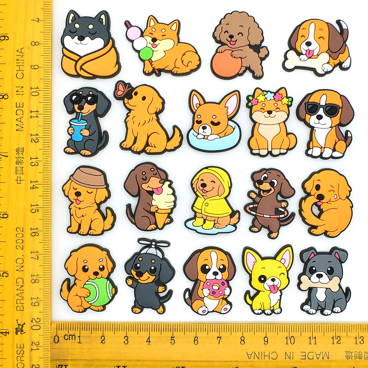 Random 15/30pcs set Cute Dog series Hole Shoe Charms PVC Clog Buckles Various Puppy Pet Patterns DIY Sandal Party Ornament Gift