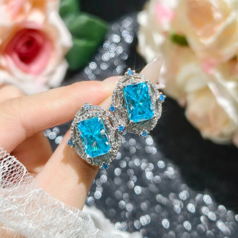 Palace Style Flash Cut Sea Blue Zircon Star Dome Level Dense Inlaid High Sense Three-Piece Suit Banquet Gift
