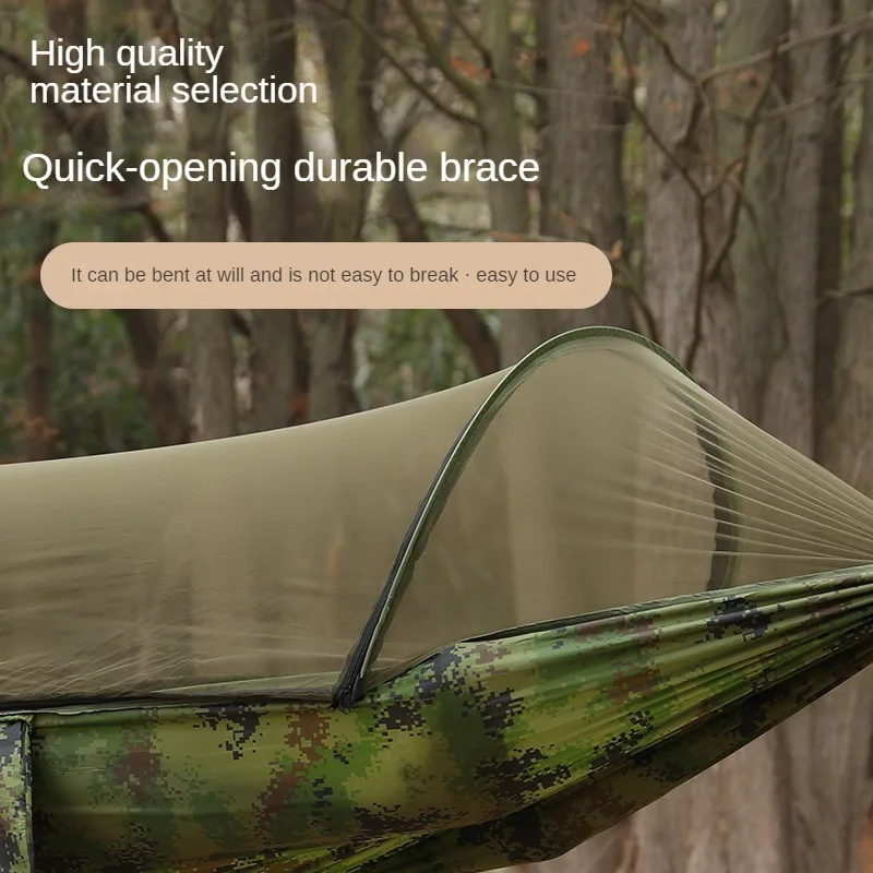 Outdoor Camping Anti Roll Nylon Hammock With Mosquito Net Automatic Quick Opening Brace Mosquito Bill Double Hammock