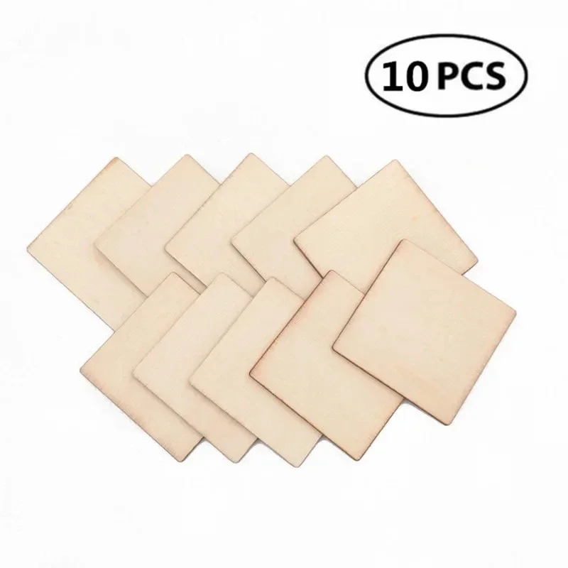 10pcs 6cm Unfinished Wooden Squares, Blank Square Wood Pieces Natural Wood Boards Slices for DIY Projects Coasters Scrabble Tile