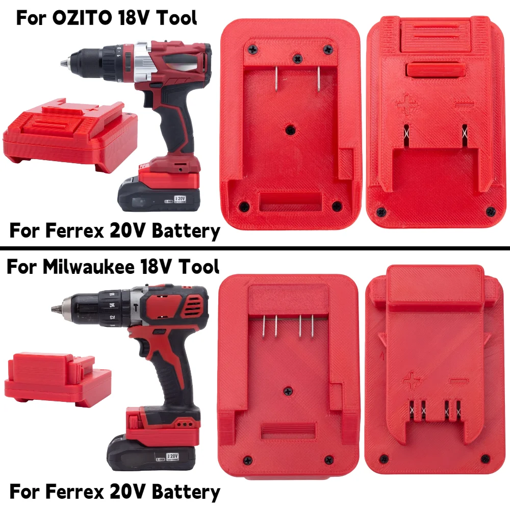 Adapter/Converter for Ferrex 20V Li-ion Battery To DeWalt/Makita/OZITO/Milwaukee/BOSCH PBA/PARKSIDE X20V/Ryobi ONE+ 18V Tools