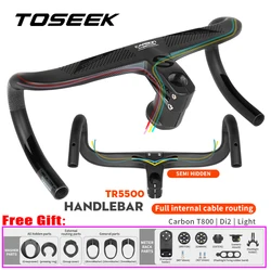 TOSEEK Road Bicycle Handlebar Full Internal Cable Routing T800 Carbon Fiber Integrated Bending Handle with Bike Computer Bracket